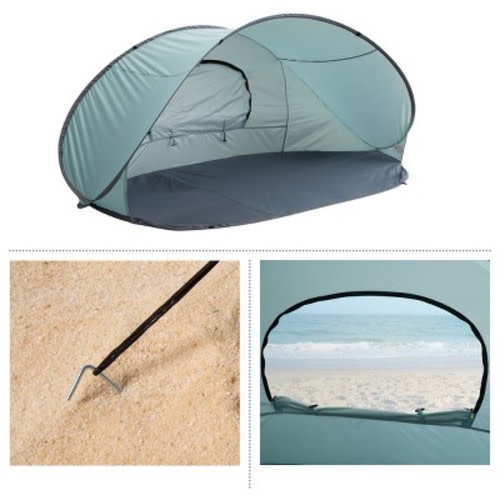 Pop Up Beach Tent with UV Protection and Ventilation Window – Water and Wind Resistant Sun Shelter for Camping, Fishing, or Play by Wakeman (Blue)