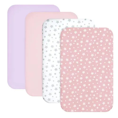 Mini Crib Sheets Fitted 4 Pack for Girls (38" X 24"), Compatible with Dream on Me, Delta Porta Crib and Arms Reach Ideal Cosleeper, Pink