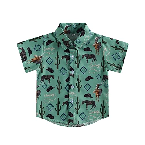 Western Baby Boy Clothes Button Down Short Sleeve Shirts Country Cowboy Dress Shirt Tops Summer Vintage Clothes