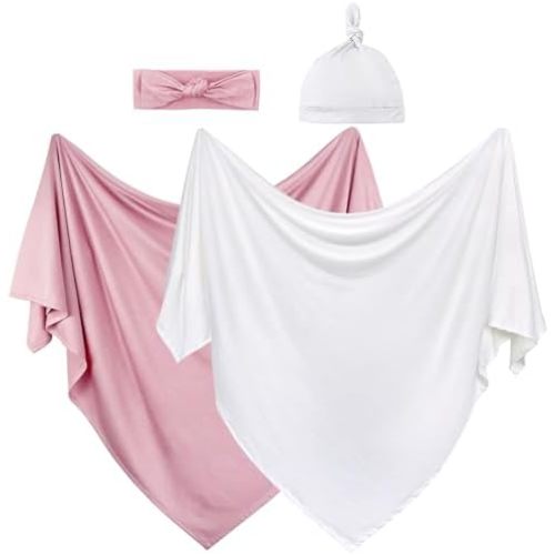 OWLOWLA 2Pack Newborn Swaddle Blanket with Hat Set Baby Wrap Swaddle Receiving Blanket Boys Girls