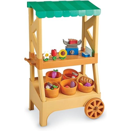 Learning Resources Fresh Market Stand- Fruit Basket, Sensory Play Kitchen Accessories, Grocery Cart On Wheels, Shopping Cart, Fruit and Food Toys Games, Fine Motor Skills, Toddler Toys