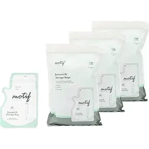 Motif Medical Breastmilk Storage Bags - Freezer Bag w/Easy Pour Spout, Write-On Label - Leak-Proof Double Zipper Milk Bags for Breastmilk - Breastfeeding Mom Gifts (6 oz, 300 Count)