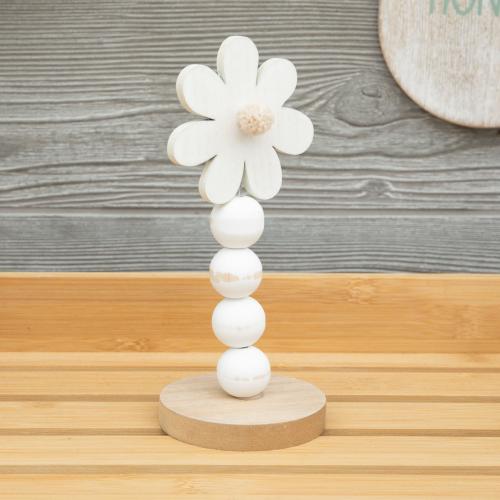 White Daisy Beaded Wood Decor