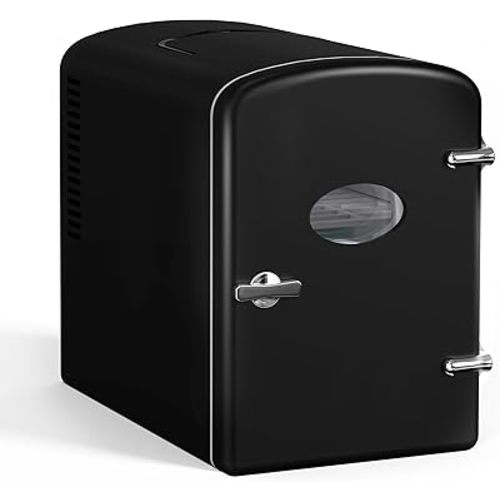 Simple Deluxe 6L Portable Mini Fridge with Observation Window, Warmer and Cooler 9 Cans Compact Refrigerator, 100% Freon-Free & Eco Friendly, 6 L, Black