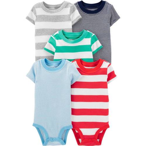 5-Pack Striped Original Bodysuits - Turquoise/Blue/Heather/Navy/Red - 3M