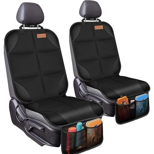 Car Seat Protector, 2Pack Seat Protector Protect Child Seats with Thickest Padding and Non-Slip Backing Mesh Pockets for Baby and Pet,Sedan SUV Truck (Black)