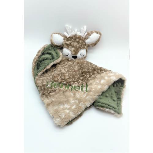 Deer Lovey Security Blanket, Super Soft and Snuggable Buck Lovie, Unique Baby Boy Gift, Personalized Baby Blanket with Attached Deer Toy