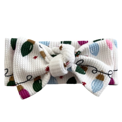 Organic Waffle Knot Bow, Pink Christmas Lights