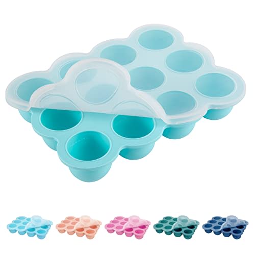 HIWOOD Baby Food Freezer Tray with Clip on Lid, 12 x 1.5 Ounce Baby Food Storage Containers, Silicone Ice Cube Freezer Molds for Homemade Baby Food, Fruit Purees & Vegetables (Light Green)