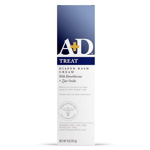 A+D Zinc Oxide Diaper Rash Treatment Cream, Dimenthicone 1%, Zinc Oxide 10%, Easy Spreading Baby Skin Care, 4 Ounce Tube (Packaging May Vary)