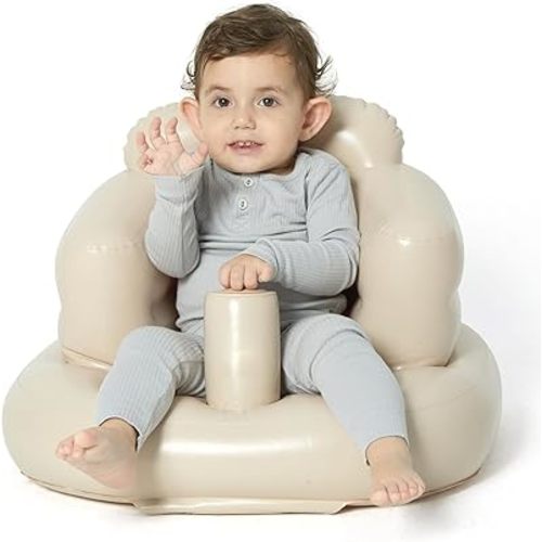 MINK Inflatable Baby Seat with Built-in Pump – Floor Seat for Infants 3 Months & Up, Blow Up Baby Chair,Ideal for Sitting Up and Learning to Play (Khaki)