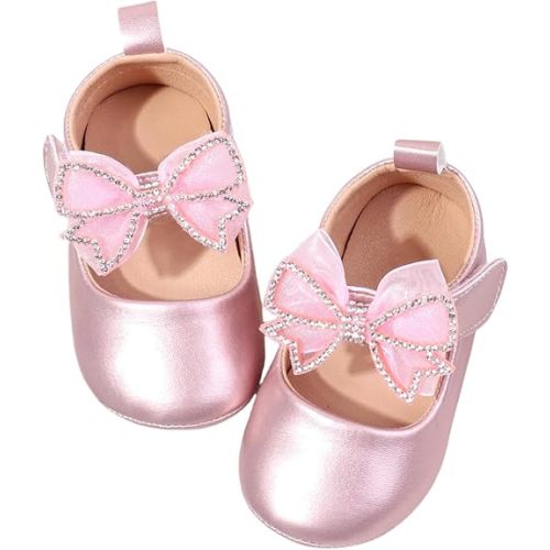 HsdsBebe Infant Baby Girls Mary Jane Flats Bow Non-Slip Soft Sole Princess Toddler First Walkers Sneaker Wedding Dress Shoes