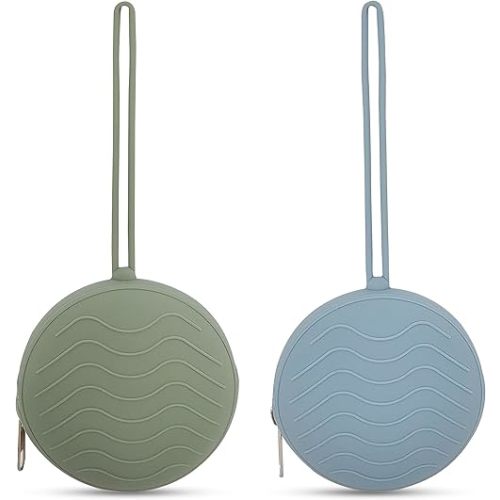Silicone Pacifier Case, 2 Pack, Portable Diaper Bag Storage Pouch, BPA Free (Sage/Sky Blue)