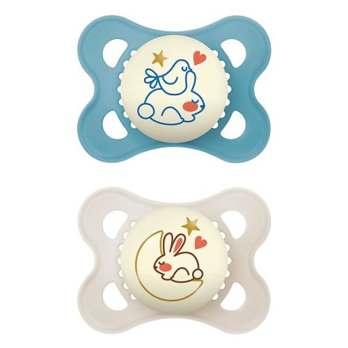 MAM Night Pacifiers 0-6 Months, Best for Breastfed Babies, Glow in the Dark, Baby Boy, 2 Count - 2 Count (Pack of 1)