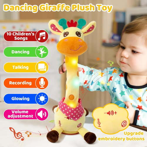 Dancing Talking Giraffe Stuffed Toys,Volume Adjustment Dancing Singing Animal Light Up Toys Repeat What You Say Plush Toys 13.77"