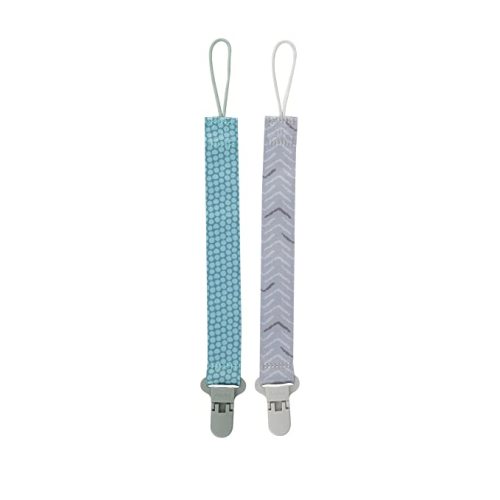 Nuby Pacifinder Baby Pacifier Clip - (2-Pack) - Pacifier Holder Clip with Convenient Hook Loop - Green Dots and Gray Arrows