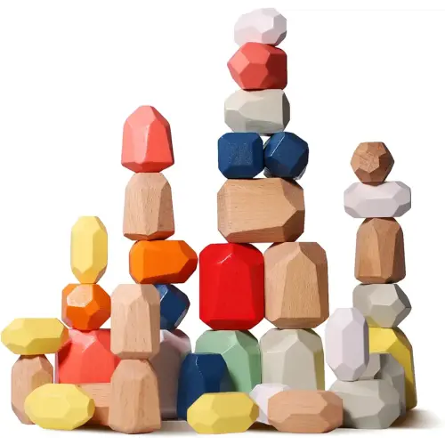36 PCS Wooden Block Sorting Stacking Rocks Montessori Blocks Sensory bin Toys Balancing Stones Preschool Learning Educational Stacking Stones for Toddlers 1-3