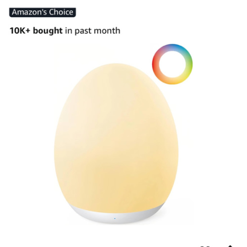 JolyWell Night Light for Kids, Baby Night Light with 7 Colors Changing Mode & Stepless Dimming, Nursery Night Light BPA Free,Rechargeable Egg Night Light for Breastfeeding 1h Timer & Touch Control