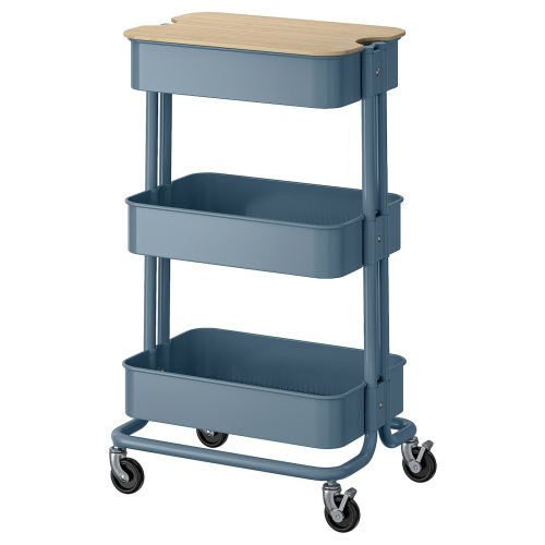 RÅSKOG / NORRÅVA Trolley with lid - gray-blue 13 3/4x17 3/4x30 3/8 "
