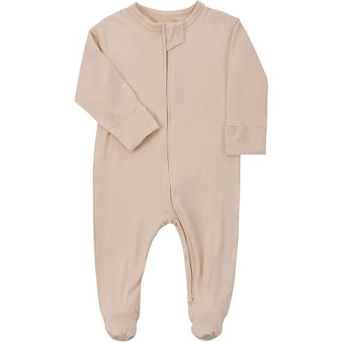 Aablexema Baby Footie Pajamas Zipper - Rayon from Bamboo Infant Footed Pjs with Mittens Sleepwear Jammies-Newborn