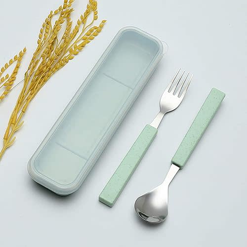 2-Piece Children Flatware Set with Travel Case - (Green)