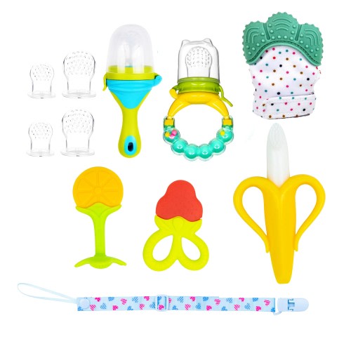 Baby Teething Toy, Baby Food Feeder, Fruit Feeder Pacifier, Infant Teether with Child Banana Toothbrush, Teething Mitten Glove by KAILEXBABY