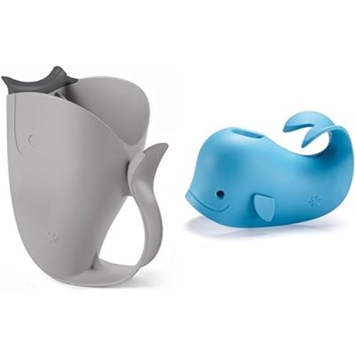 Skip Hop Baby Bath Rinse Cup, Moby Tear-Free Waterfall Rinser, Grey & Baby Bath Spout Cover, Universal Fit, Moby, Blue