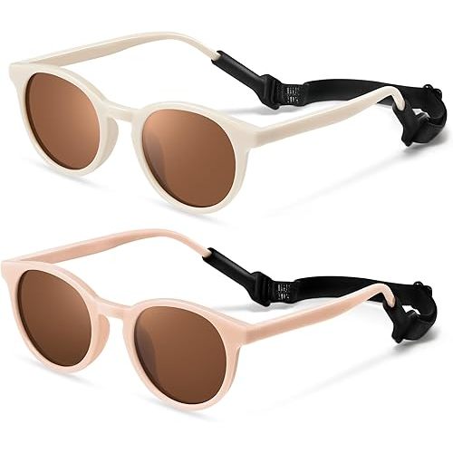 Cute Kids Polarized Sunglasses,Baby Sun Glasses with Strap for Toddler Girls Boys Flexible Round UV400 Protection