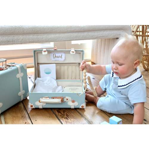 Baby boy keepsake trunk. Marine Blue Collection. Keepsake suitcase. Designed in Spain. By Daisy Fields