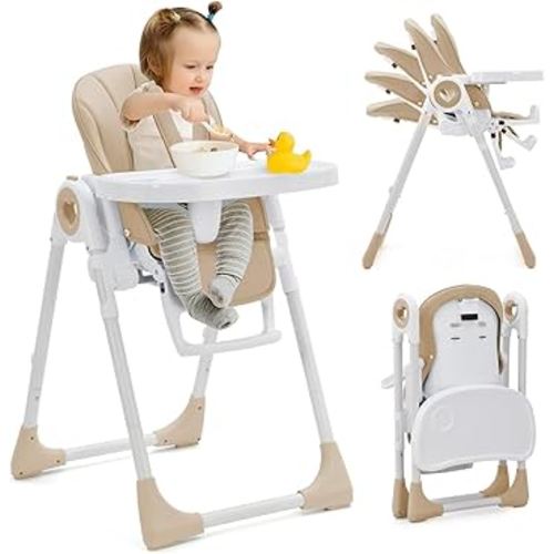 Easy Clean High Chairs for Babies and Toddlers with Adjustable Height, 5 Recline Positions & Removable Double Tray Baby Chair, 5-Point Harness & Compact Design Highchair for Baby