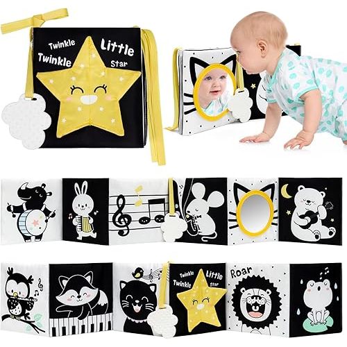 OKOOKO Black and White Baby Book High Contrast Toy 0-6 Months Baby Soft Book Tummy Time Crib Stroller Toy Montessori Sensory Toy Early Education for 0-6 6-12 Months Newborn Infant
