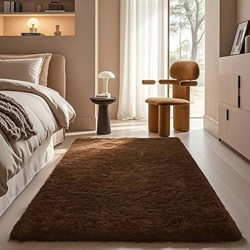 Ophanie Brown Rugs for Bedroom Living Room, Fluffy Fuzzy Furry Carpet,Plush Soft Shaggy Bedside Indoor Floor 4x6 Area Rug for Kids Girls Boys Baby Teen Dorm Nursery Decor with Over 99 pcs Pile fibers