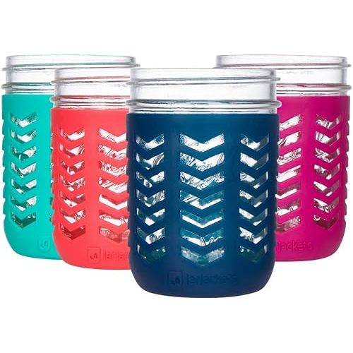 Silicone Mason Jar Protector Sleeve - Fits Ball, Kerr 16oz (1 pint) WIDE-Mouth Jars | Package of 4 (Multicolor) …
