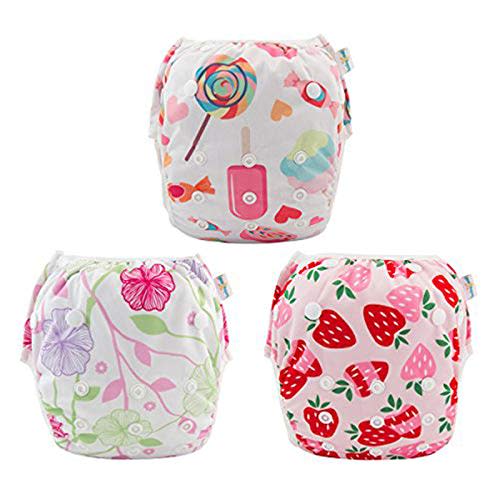 Babygoal Baby Girl and Boy Swim Diapers, Reusable Adjustable Washable One Size Fits 0-8M Baby Gifts and Swimming Lessons 3 Pack 3SD04