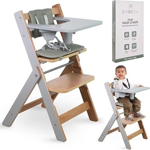 Convertible Baby High Chair for Babies and Toddlers, 6 Months Adjustable Foot Rest, Cushion, 5 Point Harness, Cotton bib, 90 Degree Position, Wooden Baby Essentials, Hand Made, Easy to Clean, Grows