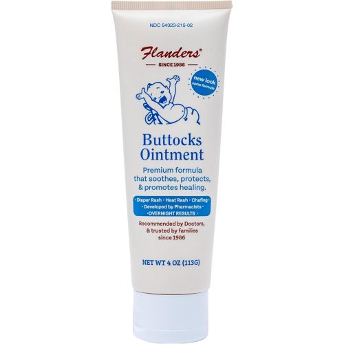 Flanders Buttocks Ointment - Diaper Rash Cream for Treatment & Prevention, Pharmacist Developed, Heat Rash & Chafing in Infants to Adults, Instant Relief (4oz Tube)