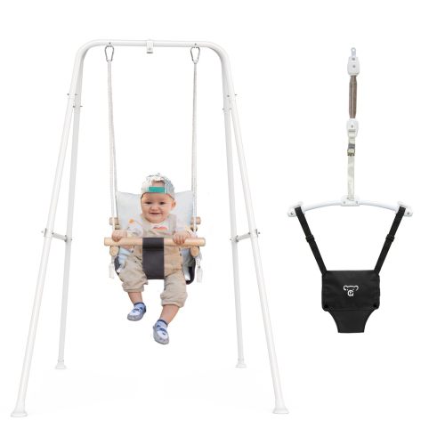 G TALECO GEAR 2 in 1 Baby Swing Outdoor, Baby Jumpers and Bouncers, Indoor Toddler Swing for Baby up to 3 Year, White