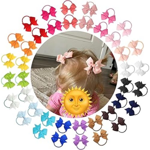 JOYOYO 40Pcs Baby Hair Ties with Bows- 2 Inch Elastic Ponytail Holders Small Hair Ties for Babies Girls Infants and Toddlers