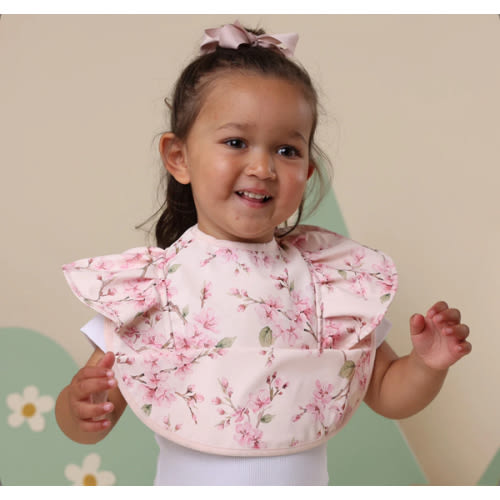 Cherry Blossom Waterproof Snuggle Baby Bib With Frill | Snuggle Hunny