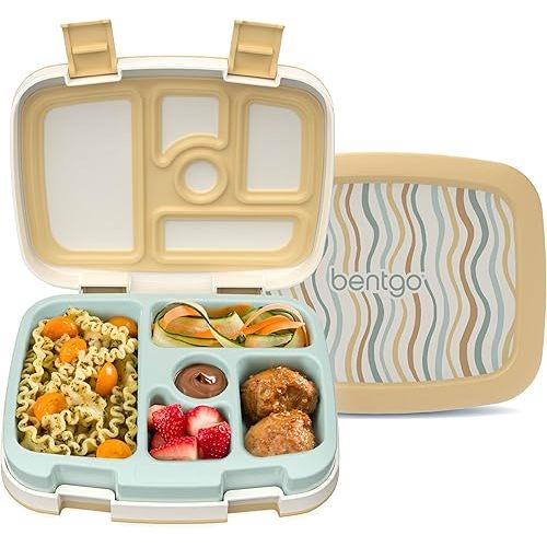 Bentgo Kids 5-Compartment Leak-Proof Bento-Style Lunch Box (Whimsy & Wonder Collection) - Ideal for Ages 3-7, Drop-Proof & Durable, Dishwasher Safe, & PFAS & BPA-Free Materials (Wavy)