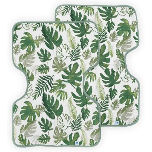 Little Unicorn Ultra-Absorbent Premium Burp Cloth 2 Pack | Soft on Baby's Skin | Larger Size | Ergonomic Design | Set of 2 (Tropical Leaf)