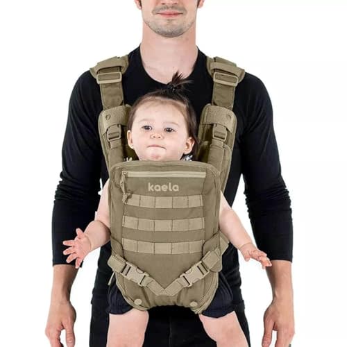 Kaela® MOLLE Baby Carrier - Men's Baby Carrier - Gear for Dad to Carry Infant, Child or Toddler on Outdoor Adventure - Full Mobility for Active Father (Tan)