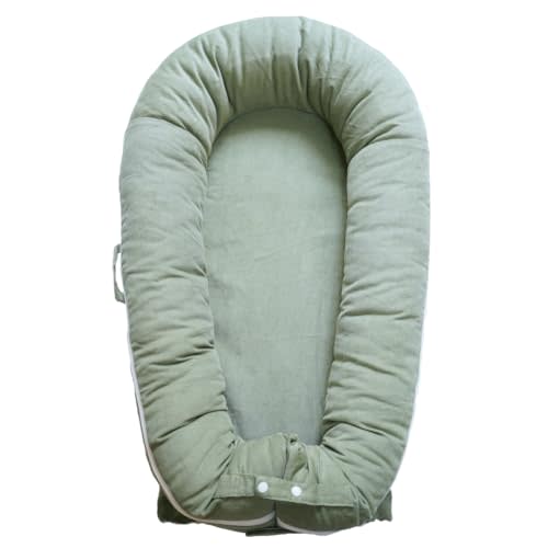 CooCooBaby Deluxe Infant Lounger, Baby Nest Cover for Baby Girls & Boys, Newborn Essentials for Baby 0-12 Months, 100% Cotton, Portable Travel Bed (Corduroy Cotton, Sage Green)