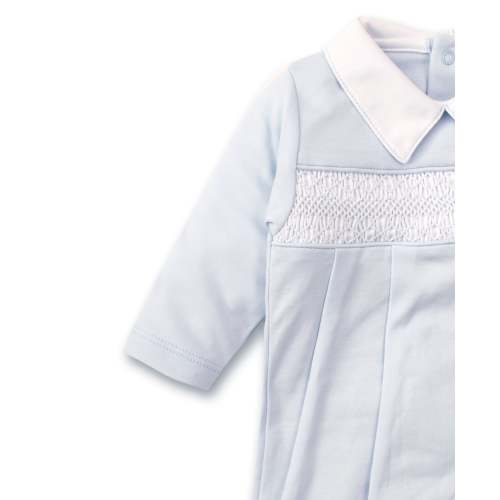 Hand Smocked CLB Charmed Blue Footie with Collar
