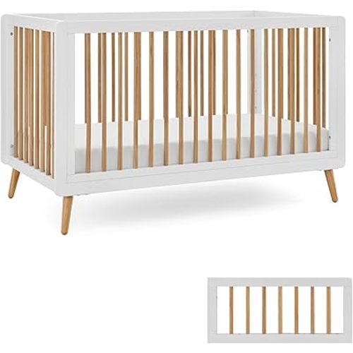 Tatum 3-in-1 Convertible Crib - Included Toddler Guard Rail, White/Natural Finish, Adjustable Mattress Height, Converts to Toddler Bed & Daybed, Fits Standard Full-Size Crib Mattress