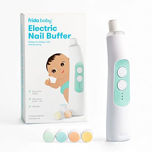Frida Baby Electric Nail Buffer | Safe + Easy Baby Nail File, Baby Nail Clippers + Nail Trimmer Kit for Newborn, Toddler, or Children's Fingernails/Toenails, 4 Buffer Pads, LED Light, Storage Case