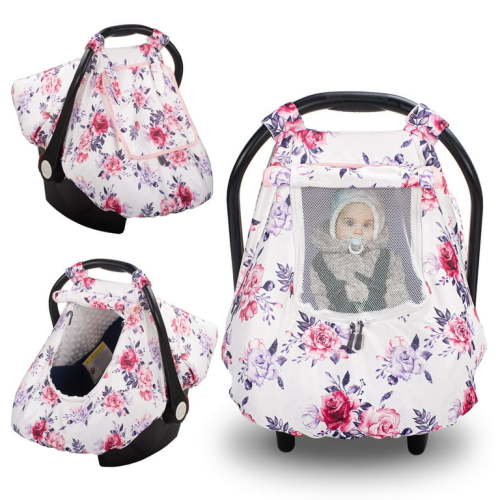 Beavtaens 3-in-1 Breathable Winter Baby Car Seat Cover with Storage Bag (Purple Flower)
