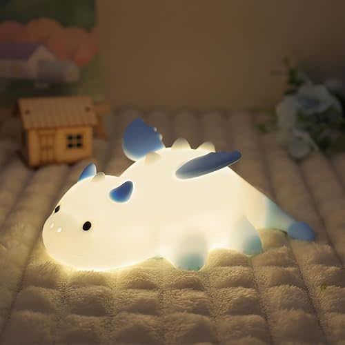 Ammonite Dragon Night Light, Cute Dragon Lamp with 8 Color Lights, Soft Silicone Kids Nursery Nightlight LED Touch Light, Kids Bedroom Decor as Xmas Birthday Gifts