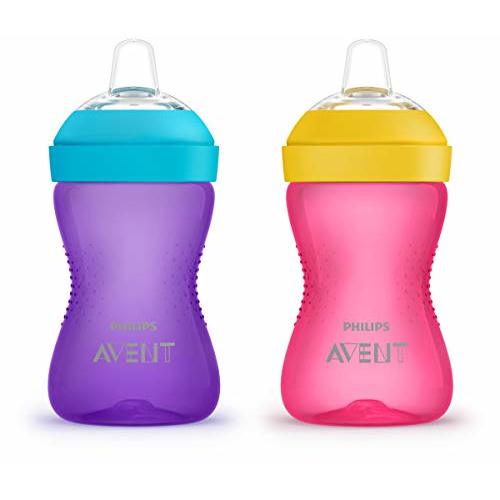 Philips AVENT My Grippy Spout Sippy Cup with Soft Spout and Leak-Proof Design, Pink/Purple, 10oz, 2pk, SCF801/22