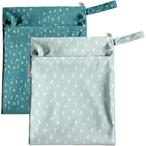 Mama Koala Waterproof Wet Dry Bags for Baby Items, Cloth Diapers, Swimsuits, Travel, Gym Clothes, Beach, Pump Parts, Toiletries, Two Zippered Pockets, 2 Pack (W017)